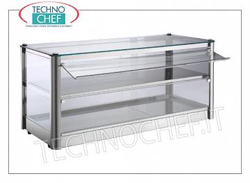 Neutral counter display counters 2-PIECES STAINLESS STEEL WINDOW, 4-SIDED STEERING STRUCTURE, PLEXIGLASS FLOOR PORTABLE operator side, suitable for Gastro-Norm 1/1 + 1/2 basin, Weight Kg.22, dim.mm.870x370x390h