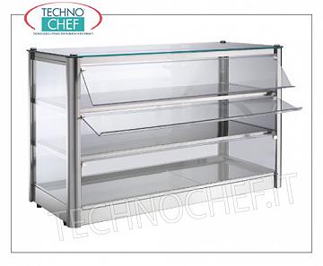 Neutral counter display counters 3-PIECES STAINLESS STEEL WINDOW, 4-SIDED STEEL STRUCTURE, PLEXIGLASS FLOOR PORTABLE on operator side, suitable for Gastro-Norm 1/1 + 1/2 basin, Weight Kg.27, dim.mm.870x370x540h