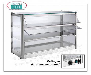 Hot counter display cases DISPLAY HOT DISPLAY counter, 3-STOREY, STAINLESS STEEL STRUCTURE, glass on 4 sides, Plexiglas drop-side doors operator side, complete with HUMIDIFIER, temperature from + 30 ° to + 90 ° C, suitable for GN 1/1 + 1 pans / 2, V.230 / 1, Kw.1.00, dim.mm.870X370X540h