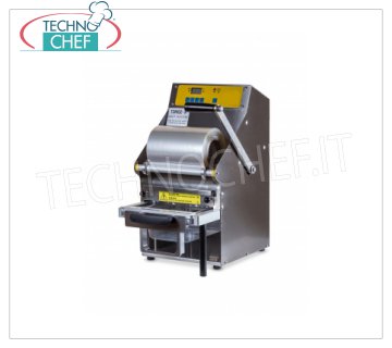 TECHNOCHEF - Manual Lever Thermosealer for Trays, Mod.TSM102-R MANUAL LEVER THERMOSEALING MACHINE WITHOUT MOLD, for PREFORMED TRAYS with MAXIMUM SIZE of mm 260x195x155h, V.230/1, kw 0,7, dimensions mm 315x450x555h