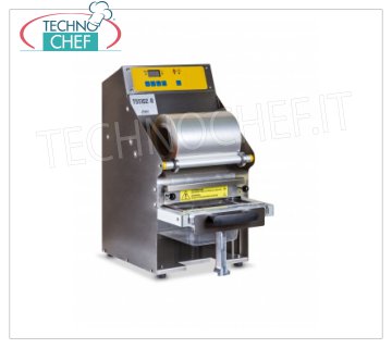 TECHNOCHEF - Semi-automatic thermosealer for trays, Mod.TSS102-R SEMIAUTOMATIC BENCH THERMAL SEALER, structure in STAINLESS STEEL and ANODISED ALUMINUM, automatic system for sealing and dragging of the film, electronic temperature control, V.230/1 kw 0.75, dimensions mm 295x450x550h