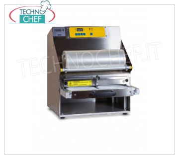 TECHNOCHEF - Semi-automatic thermosealer for trays, Mod.TSS105-R SEMIAUTOMATIC THERMOSEALING MACHINE WITHOUT MOLD, for PREFORMED TRAYS with MAXIMUM SIZE of mm 370x280x155h, V.230/1, kw 1,5, dimensions mm 460x510x555h