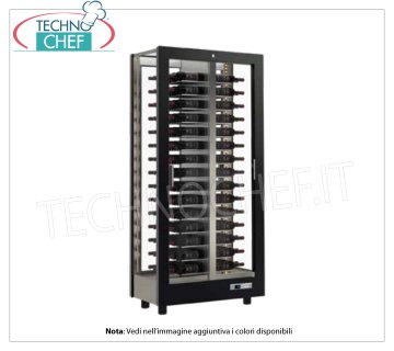WINE CELLAR-CASE for 120 horizontal bottles, Static-Ventilated, 4 Glass Sides for CENTRAL INSTALLATION WINE CABINET with FRAME in MATT BLACK WOOD, GLASSES ON ALL SIDES, cap.120 HORIZONTAL bottles, STATIC or VENTILATED cold, temp.+4°/+16°C, for WHITE or RED WINES, doors on 2 fronts , V.230/1, Kw.0,424, Weight 120 Kg, dim.mm.860x530x1893h