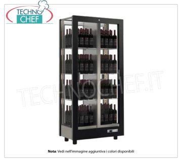 WINE CELLAR-CAPE, capacity 128 bottles Vertical, Static-Ventilated, 4 Glass Sides for CENTRAL INSTALLATION WINE CASE with FRAME FRAME in MATT BLACK WOOD, GLASSES ON ALL SIDES, cap.128 VERTICAL bottles, STATIC or VENTILATED cold, temp.+4°/+16°C, for WHITE or RED WINES, doors on 2 fronts, V.230/1, Kw.0,424, Weight 130 Kg, dim.mm.860x530x1893h