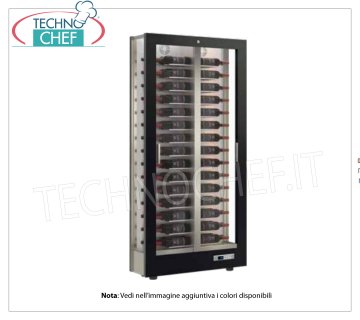 WINE CELLAR-CAPE for 60 horizontal bottles, Static-Ventilated, 3 Glass Sides for WALL INSTALLATION, SLIM Line, 36 cm deep WINE CABINET with FRAME in MATT BLACK WOOD, 3 GLASS SIDES, HORIZONTAL cap.60 bottles, STATIC or VENTILATED cold, temp.+4°/+16°C, for WHITE or RED WINES, doors on 1 front, V.230/1, Kw.0,165, Weight 97 Kg, dim.mm.860x362x1852h