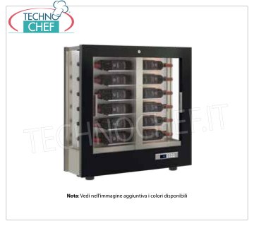 WINE CELLAR-CAPE for 24 horizontal bottles, Static-Ventilated, 3 Glass Sides for WALL INSTALLATION, SLIM Line, 36 cm deep WINE CABINET with FRAME in MATT BLACK WOOD, 3 GLASS SIDES, HORIZONTAL cap.24 bottles, STATIC or VENTILATED cold, temp.+4°/+16°C, for WHITE or RED WINES, doors on 1 front, V.230/1, Kw.0,15, Weight 59 Kg, dim.mm.860x362x897h