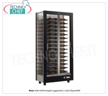 WINE CELLAR-CAPE for 120 horizontal bottles, Static-Ventilated, 3 Glass Sides for WALL INSTALLATION WINE CABINET with FRAME in MATT BLACK WOOD, 3 GLASS SIDES, HORIZONTAL cap.120 bottles, STATIC or VENTILATED cold, temp.+4°/+16°C, for WHITE or RED WINES, doors on 1 front, V.230/1, Kw.0,45, Weight 107 Kg, dim.mm.860x530x1855h
