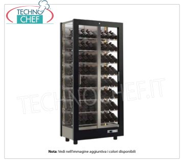 WINE CELLAR-CASE capacity 112 bottles Inclined, Static-Ventilated, 3 Glass Sides for WALL INSTALLATION WINE CABINET with FRAME in MATT BLACK WOOD, 3 GLASS SIDES, cap.112 INCLINED bottles, STATIC or VENTILATED cold, temp.+4°/+16°C, for WHITE or RED WINES, doors on 1 front, V.230/1, Kw.0,45, Weight 107 Kg, dim.mm.860x530x1855h
