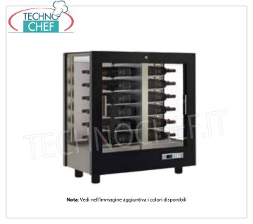 TECA for WINES with FRAME IN WOOD in standard colors, capacity 48 bottles DIAGRAM A TECA for WINE with FRAME IN WOOD in standard colors, with GLASSES ON ALL SIDES, cap.48 bottles DIAGRAM A, STATIC or VENTILATED cold, temp. + 6 ° / + 18 ° C, for WHITE or RED WINES, doors on the 2 fronts, V.230 / 1, Kw.0.40, Weight 73 Kg, dim.mm.860x520x935h