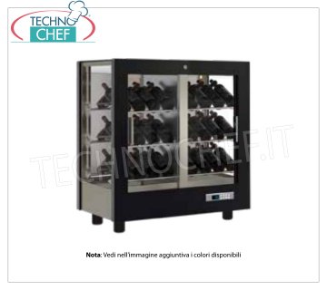 WINE CELLAR-CASE, capacity 42 bottles Inclined, Static-Ventilated, 3 Glass Sides for WALL INSTALLATION WINE CABINET with FRAME in MATT BLACK WOOD, 3 GLASS SIDES, cap.42 INCLINED bottles, STATIC or VENTILATED cold, temp.+4°/+16°C, for WHITE or RED WINES, doors on 1 front, V.230/1, Kw.0,42, Weight 66 Kg, dim.mm.860x530x900h