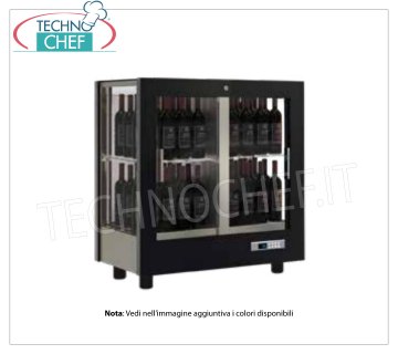WINE CELLAR-CAPE for 64 bottles Vertical, Static-Ventilated, 3 Glass Sides for WALL INSTALLATION WINE CABINET with FRAME in MATT BLACK WOOD, 3 GLASS SIDES, cap.64 VERTICAL bottles, STATIC or VENTILATED cold, temp.+4°/+16°C, for WHITE or RED WINES, doors on 1 front, V.230/1, Kw.0,42, Weight 70 Kg, dim.mm.860x530x900h
