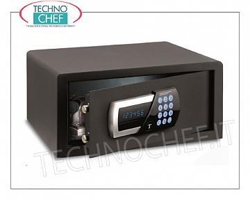 Safes for hotel rooms Safe for furniture, with motorized digital electric lock, signaling of all functions via blue LED display, capacity 27 litres, weight 14.5 kg, dim.mm.200x405x410h