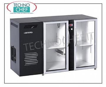 Fridge bar 2 glass doors, Ventilated, in Black Skinplate Refrigerated counter for bars, 2 glass doors, ventilated, temp + 2 ° + 8 °, V.230 / 1, kw 0.464, dim. mm 1240x540x850 / 875h
