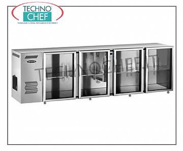 Refrigerated bar counter with 4 glass doors, Ventilated, Temp. + 2 ° + 8 °, in Stainless Steel, 240 cm long Refrigerated counter for bars, 4 glass doors, ventilated, temp + 2 ° + 8 °, V. 220/1, 50 Hz, dim. mm 2400x540x850h