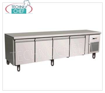 Forcar- Refrigerated Refrigerated Table 4 doors, Temp.-2°/+8°C, lt.170, Ventilated, Mod.G-UGN4100TN Refrigerated table 4 DOORS, Professional, capacity 350 lt, temperature -2°/+8°C, ventilated refrigeration, Gastronorm 1/1, ECOLOGICAL in Class C, V.230/1, Kw.0,26, Weight 130 Kg, dim.mm.2230x700x650h