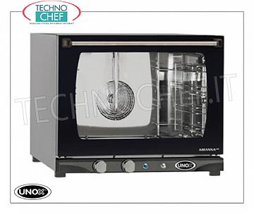 UNOX - Electric Convection Oven with HUMIDIFIER mod. XFT133 ARIANNA, 4 Trays 46 x33 cm Electric CONVECTION OVEN UNOX-MISS Line, for GASTRONOMY and PASTRY, capacity 4 TRAYS of mm. 460x330, version with MANUAL CONTROLS and HUMIDIFIER, V. 230/1, Kw. 3.00, Weight 31 Kg, dim.mm. 600X655x509h