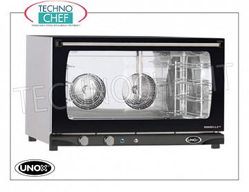 UNOX - Electric Convection Oven with Humidifier, Mod. XFT193 ROSSELLA, 4 TRAYS 60x40 cm Electric CONVENTION OVEN UNOX-MISS Line, for GASTRONOMY and PASTRY, capacity 4 TRAYS of mm.600x400, version with MANUAL CONTROLS and HUMIDIFIER, V. 230/1 - 400/3 + N, Kw. 6.5, Weight 49 Kg, dim.mm.800x774x509h