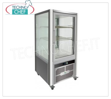 Technochef - FRIDGE display cabinet for PASTRY, 1 Door, Ventilated, Temp.+2°/+8°C, lt.200, Class C, Mod.G-VGP200R Professional refrigerated display case for pastry shops, 1 door, 4 display sides, 2 shelves, Ventilated, temperature +2°/+8°C, capacity 200 litres, Class C, LED lighting, V.230/1, Kw.0, 26, Weight 96 Kg, dim.mm.701x742x1300h