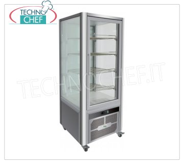 Technochef - FRIDGE display case for PASTRY, 1 Door, Ventilated, Temp.+2°/+8°C, lt.408, Class B, Mod.G-VGP400R Professional refrigerated display case for pastry shops, 1 door, 4 display sides, 4 shelves, ventilated, temperature +2°/+8°C, capacity 408 litres, Class B, LED lighting, V.230/1, Kw.0, 33, weight 180 kg, dim.mm.706x740x1800h