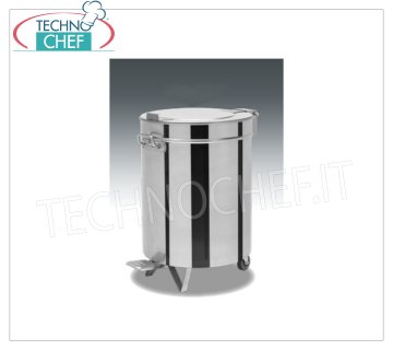 Waste bin in stainless steel on wheels, capacity lt.50 Round waste bin in stainless steel on wheels, lid with pedal opening, 50 liters, weight 7 Kg, dim.mm.390x540x610h