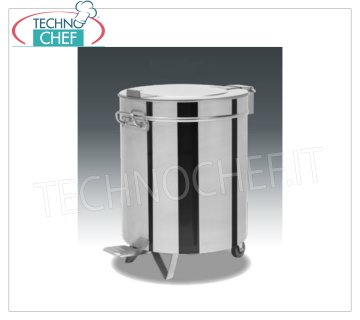 Waste bin in stainless steel on wheels, capacity lt.75 Round waste bin in stainless steel on wheels, lid with pedal opening, 75 liters, weight 8 Kg, dim.mm.460x610x610h