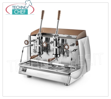 WEGA - 2 Groups LEVER Espresso Coffee Machines, Professional for Bars, Mod. ALE2VLV Professional espresso coffee machine for bars, with 2 lever dispensing groups, Vintage Vela Line, WEGA brand, boiler capacity 12 liters, 2 steam wands, 1 hot water withdrawal, V.230 / 3-400-3 + N, Kw .3,9 / 4,2, Weight 88 Kg, dim.mm.770x560x580h