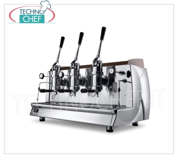 WEGA - 3 Groups LEVER Espresso Coffee Machines, Professional for Bars, Mod. ALE3VLV Professional espresso coffee machine, with 3 lever dispensing groups, Vintage Vela Line, WEGA brand, 17 lt boiler, 2 steam wands, 1 hot water withdrawal, V.230 / 3-400-3 + N, Kw.5, 55 / 6.00, Weight 107 Kg, dim.mm.1010x560x580h