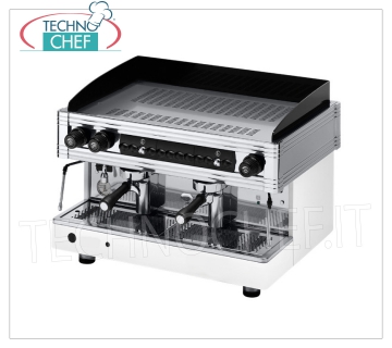 WEGA - Technochef - Espresso Coffee Machine 2 groups, Professional, Semi-automatic for Bars, Mod EPU20G Espresso coffee machine with 2 dispensing groups, Professional, Semi-automatic Manual Controls, Brand WEGA, Orion Gold Line, 12 lt boiler, 2 stainless steel steam wands, 1 hot water tap, V.230 / 3-400 / 3, Kw.3,6 / 3.9, Weight 84 Kg, dim.mm.720x545x515h