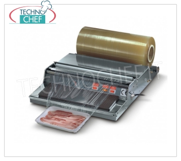 TECHNOCHEF - Manual bench top packer for film, Mod. WP450 AUTOMATIC DISPENSER for film counter, in STAINLESS STEEL, HEATING PLATE 385x125 mm adjustable through THERMOSTAT, V. 230/1, Kw 0.65, dimensions mm 485x600x140